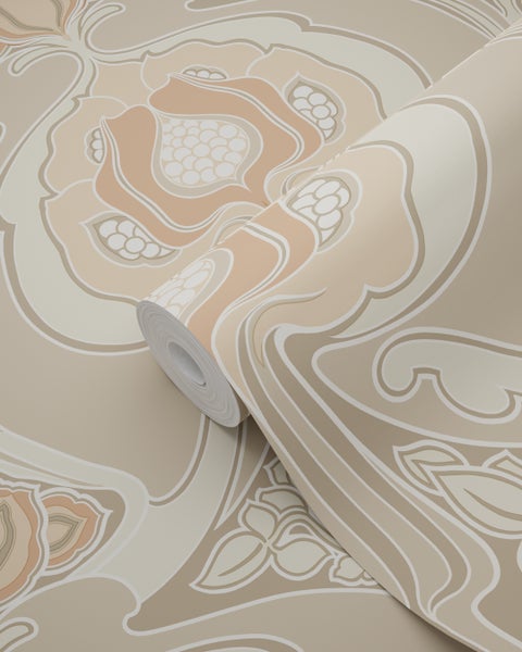 ESTAhome Tapete Blumenmuster im Jugendstil Beige - 53 cm x 10.05 m - 139569