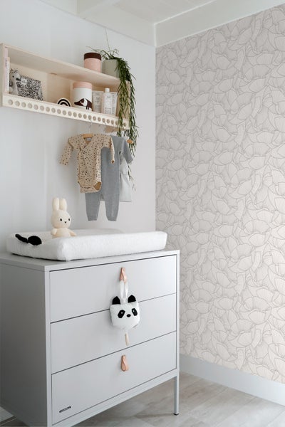 ESTAhome Tapete Mohnblumen Grau und Weiß - 53 cm x 10.05 m - 139704