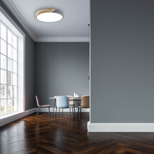 LED Deckenleuchte BORNEO, Ø 31 cm aus Metall und Kunststoff in Grau, integrierte LEDs, Beleuchtung für Wohnräume, Diele und Büro