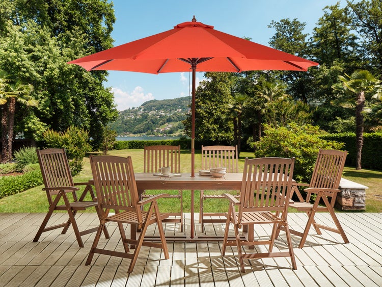 Gartenmöbel Set 6-Sitzer AMANTEA mit Schirm Akazienholz Rot