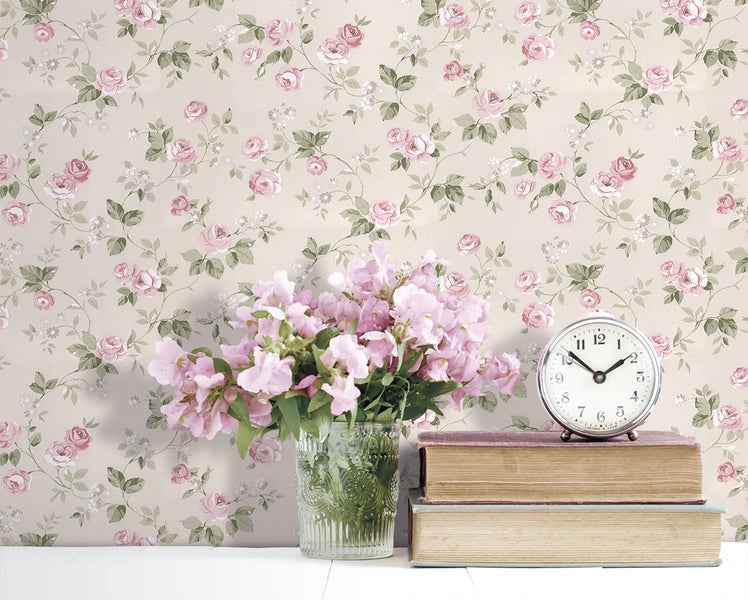 Sanders und Sanders Tapete Blumen Beige und Altrosa - 53 cm x 10 m - 640399