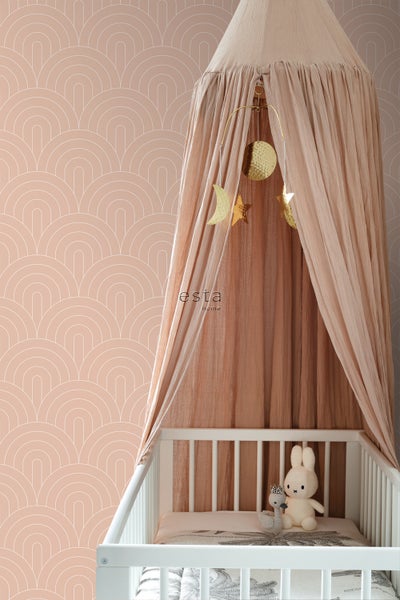 ESTAhome Tapete Art Decó Muster Pfirsichrosa - 53 cm x 10.05 m - 139218