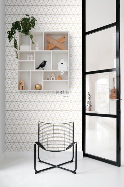 ESTAhome Tapete grafische Dreiecke Weiß und Gold - 53 cm x 10.05 m - 139147
