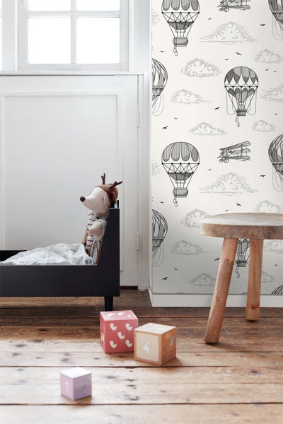 ESTAhome Tapete Luftballons Schwarz-Weiß - 50 x 900 cm - 139715