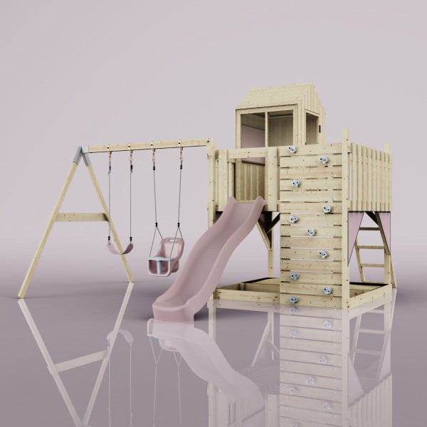 OutdoorToys Spielturm Thea aus Holz in Rosa Babyschaukel