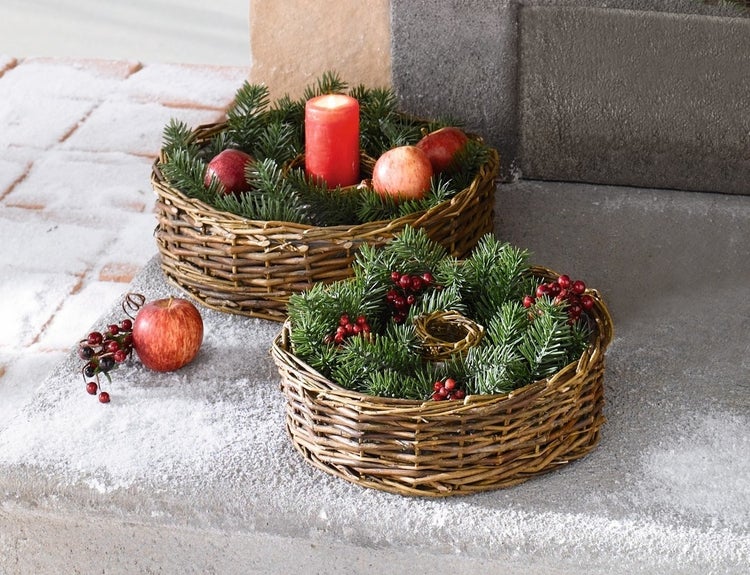 Dekoleidenschaft 2x Pflanzrad aus Weide, braun, Pflanzschale, Blumenschale, Pflanzgefäß, Blumentopf, Gartendeko für Draußen