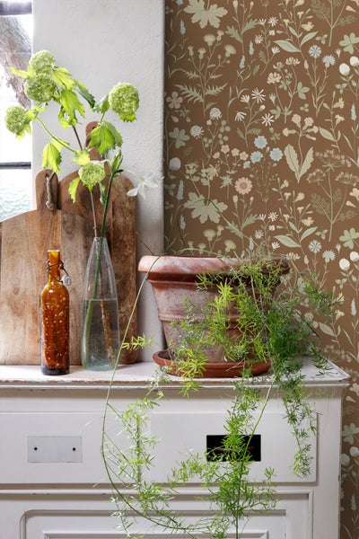 ESTAhome Tapete Feldblumen Beigebraun - 50 x 900 cm - 139695