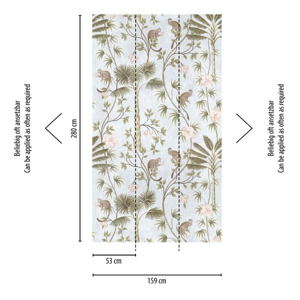 Abmessungen der Tapete mit Dschungelmotiv