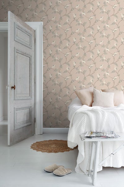 Borastapeter Tapete Blätter und Blumen Altrosa - 53 cm x 10.05 m - 662632