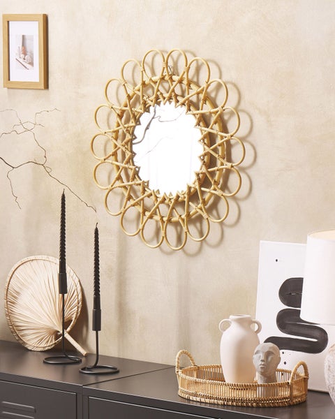 Wandspiegel BABAI 60 cm 60 cm Rattan Naturfarben