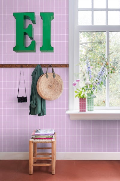 ESTAhome Tapete kleine Fliesen Violett und Weiß - 53 cm x 10.05 m - 139961