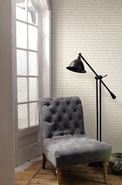 ESTAhome Tapete Namen von verschienenen Sportarten Grau - 53 cm x 10.05 m - 115622