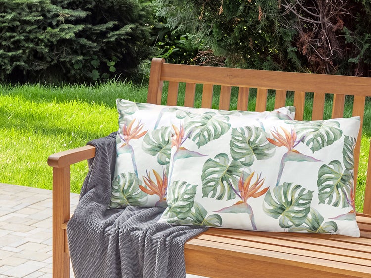 Gartenkissen 2er Set TORRAZZO Pflanzenmuster 40 x 60 cm Weiß