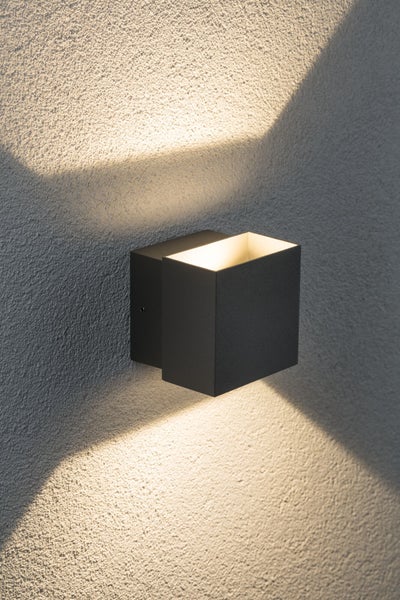 LED Wandleuchte Cybo IP65 eckig 100x100mm 2700K 2x3,5W 355lm / 355lm 230V 85° Grau Aluminium