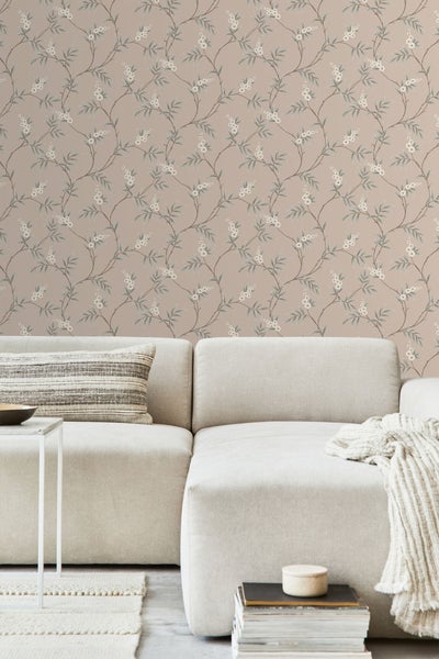 Borastapeter Tapete Blätter und Blumen Altrosa - 53 cm x 10.05 m - 662632