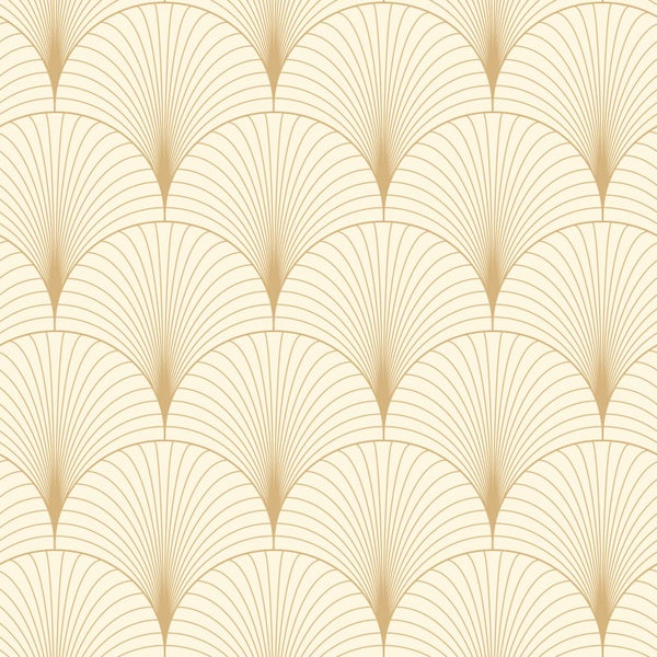 ESTAhome Tapete Art Decó Muster Beige und Gold - 53 cm x 10.05 m - 139458
