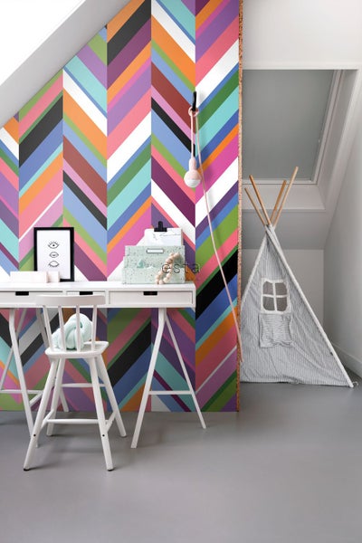 ESTAhome XXL-Vliestapete Zickzack-Motiv Grün, Rosa, Lila und Blau - 50 x 900 cm - 158912