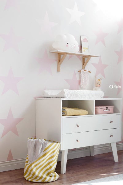 Origin Wallcoverings Tapete großer Stern Puderrosa und Weiß - 53 cm x 10.05 m - 347505