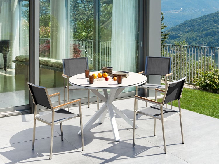 Gartenmöbel Set 4-Sitzer MALETTO/GROSSETO Metall Marmor Optik Grau / Beige