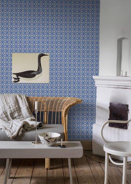 Borastapeter Tapete Fliesenmuster Blau und Beige - 53 cm x 10.05 m - 660069