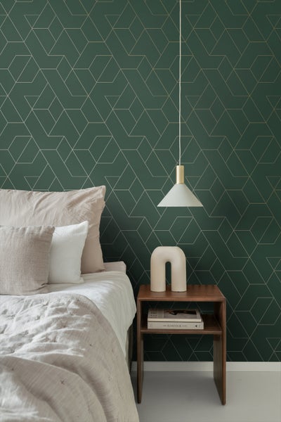 ESTAhome Tapete grafische Linien Grün und Gold - 50 x 900 cm - 139948