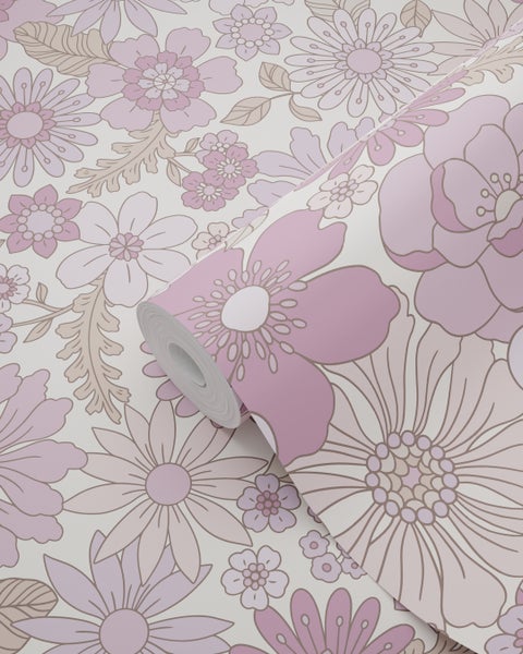 ESTAhome Tapete Retro Blumen Violett - 50 x 900 cm - 131248