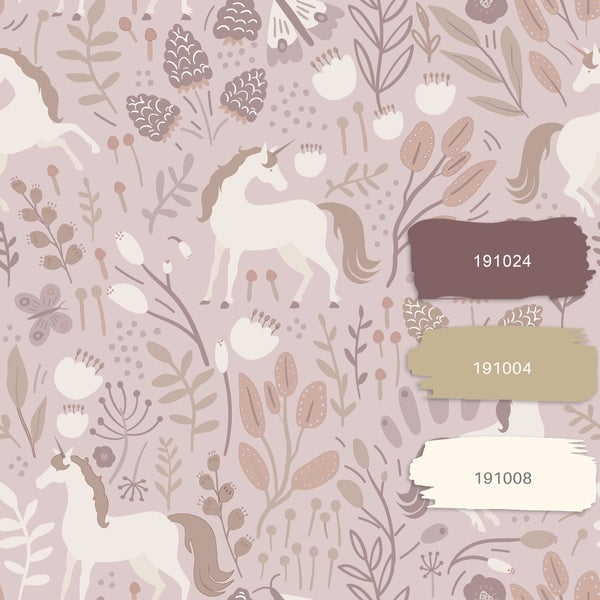 ESTAhome Tapete Einhörner mauve-violett - 53 cm x 10.05 m - 131232