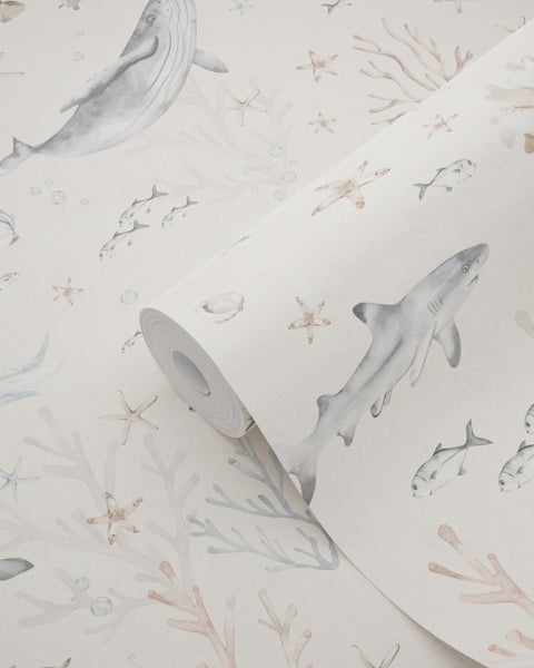 ESTAhome Tapete Unterwasserwelt Hellbeige und Graublau - 50 x 900 cm - 131260