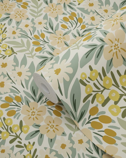 ESTAhome Tapete Blumen Graugrün - 50 x 900 cm - 131448