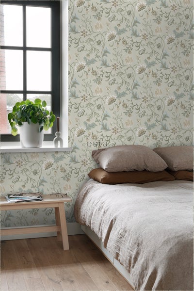 ESTAhome Tapete Blumenmuster Sandbeige - 53 cm x 10.05 m - 139412