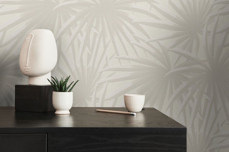 A.S. Création Tapete Palmblätter Creme-Beige und Hellgrau - 53 cm x 10.05 m - AS-393381