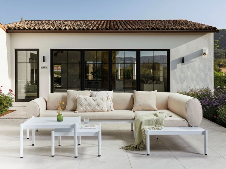 Garten Ecksofa mit Tisch 5-Sitzer RASIGLIA linksseitig Metall Beige
