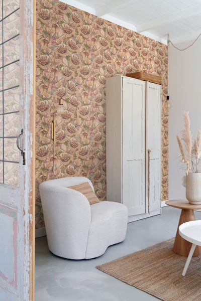 ESTAhome Tapete Blumenmuster Braun, Beige und Altrosa - 50 x 900 cm - 131295