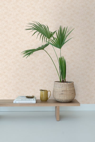 ESTAhome Tapete gezeichnete Blätter Sandbeige und Terrakotta - 53 cm x 10.05 m - 139491