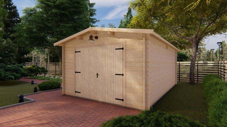 Alpholz Holzgarage David-44 Garage aus Holz in natur, Unterstellplatz mit 44 mm Wandstärke Fertiggarage imprägniert 6,3x6,3m
