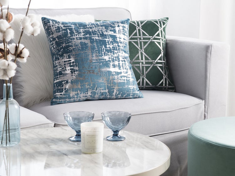 Dekokissen 2er Set GARDENIA Samtstoff 45 x 45 cm Blau Abstraktes Muster