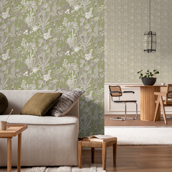 Sanders und Sanders Tapete tropische Blätter und Blüten Graugrün - 53 cm x 10 m - 640244