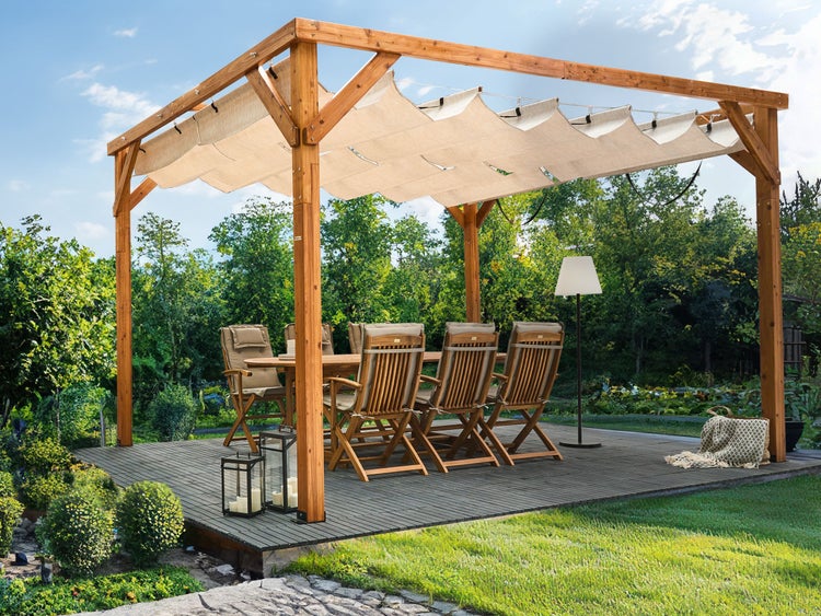 Pavillon VILLAROSA Tannenholz 320 cm 380 cm Braun / Beige