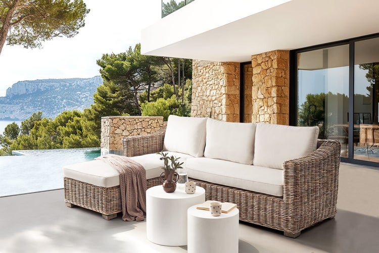 Garten Ecksofa 3-Sitzer VALLETRI rechtsseitig Rattan Grau