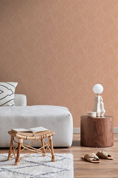 ESTAhome Tapete Blätter Terrakottarosa - 50 x 900 cm - 130933