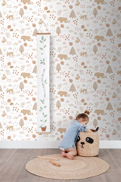 ESTAhome Tapete Wald mit Waldtieren Weiß und Beige - 53 cm x 10.05 m - 139611