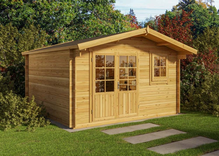 Alpholz Garten- und Gerätehaus Roger-34 Imprägniert Gartenhaus aus Holz in natur, Holzhaus mit 34 mm Wandstärke, Blockbohlenhaus mit Montagematerial 4x4m