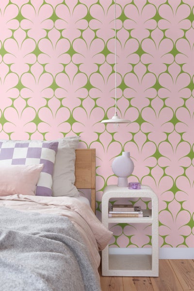ESTAhome Tapete Retro-Ornamente Rosa und Grün - 50 x 900 cm - 131563