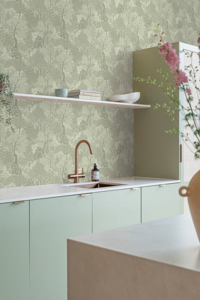 ESTAhome Tapete Bäumen und Blumen Grün - 50 x 900 cm - 131646