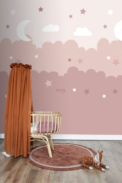 ESTAhome Fototapete Wolken und Sterne Rosa - 200 x 279 cm - 159250
