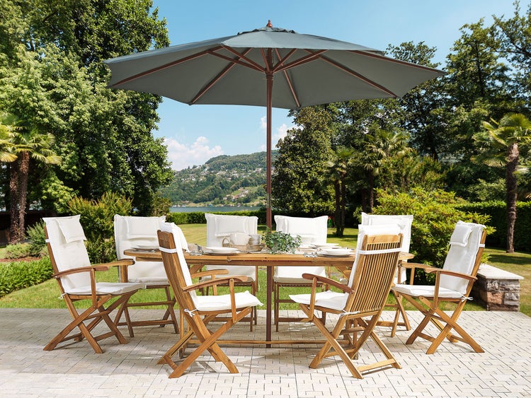 Gartenmöbel Set 8-Sitzer MAUI mit Schirm Akazienholz Cremeweiß