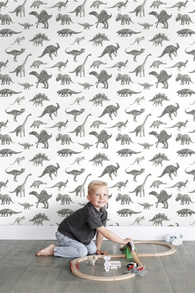 ESTAhome Tapete Dinosaurier Grau - 50 x 900 cm - 131203