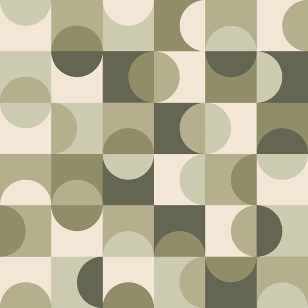 ESTAhome Tapete Kreise im Bauhaus-Stil Graugrün und Beige - 50 x 900 cm - 130940