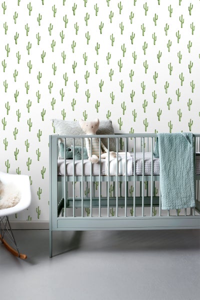 ESTAhome Tapete kleine Wüstenkakteen Dschungelgrün - 53 cm x 10.05 m - 138899