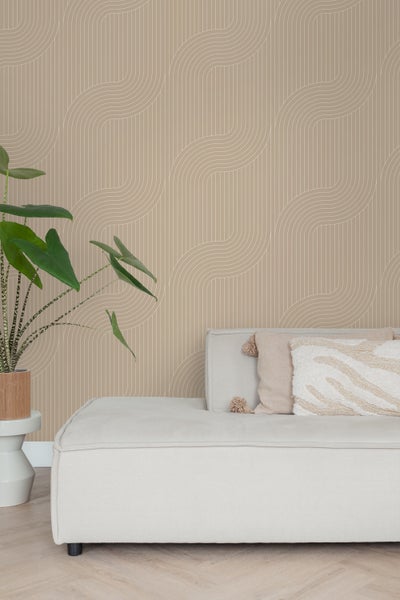 ESTAhome Tapete grafische Linien Sandbeige - 50 x 900 cm - 139925